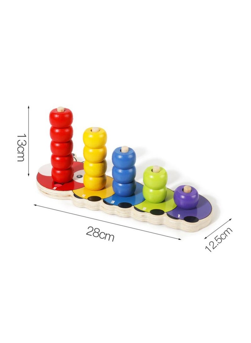 MIXDE Wooden Stacking Rings Baby Lovely Caterpillar Counting Game Colour Sorting Puzzle 5 Pegs Ring Stacker Counting Rings Early Learning Wooden Toys For 1 Year Old Gift First Birthday Boy Girl  - Image 3