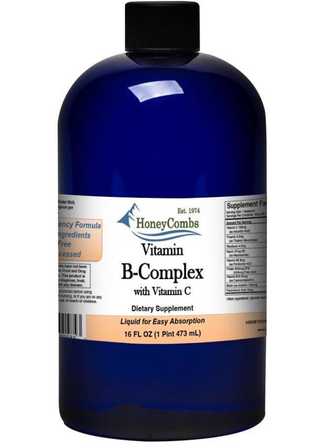 HoneyCombs Vitamin B Complex Drops – Liquid Supplement with Vitamin B1, B2, B3, B5, B6, B7, B9, B12 & Vitamin C – Super B Complex Vitamins – Alcohol-Free Liquid Vitamin Supplement, 16 Fl Oz. - Image 1