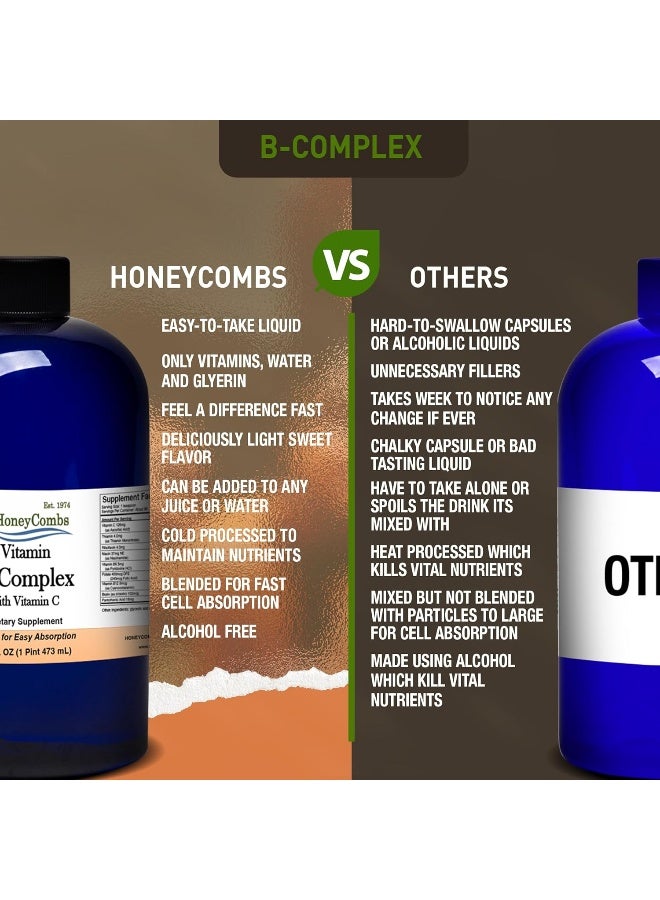 HoneyCombs Vitamin B Complex Drops – Liquid Supplement with Vitamin B1, B2, B3, B5, B6, B7, B9, B12 & Vitamin C – Super B Complex Vitamins – Alcohol-Free Liquid Vitamin Supplement, 16 Fl Oz. - Image 3