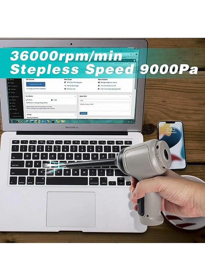 PADOM منظف لوحة المفاتيح من بادوم للمكتب والسيارة ومكنسة يدوية محمولة لاسلكية قابلة لإعادة الشحن 3 في 1 ومكنسة كهربائية صغيرة 35000 دورة في الدقيقة ومنفاخ هواء كهربائي لتنظيف الكمبيوتر (رمادي) - Image 5