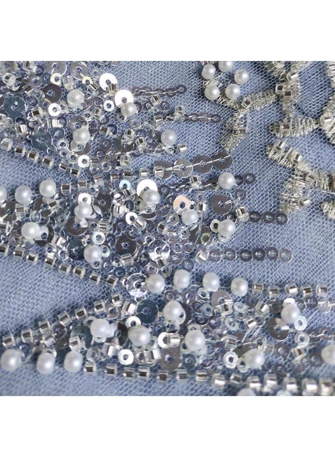 Luxury Women’s Embroidered Jalabiya with Sequins & Pearls – Elegant Dusty Blue - Image 3