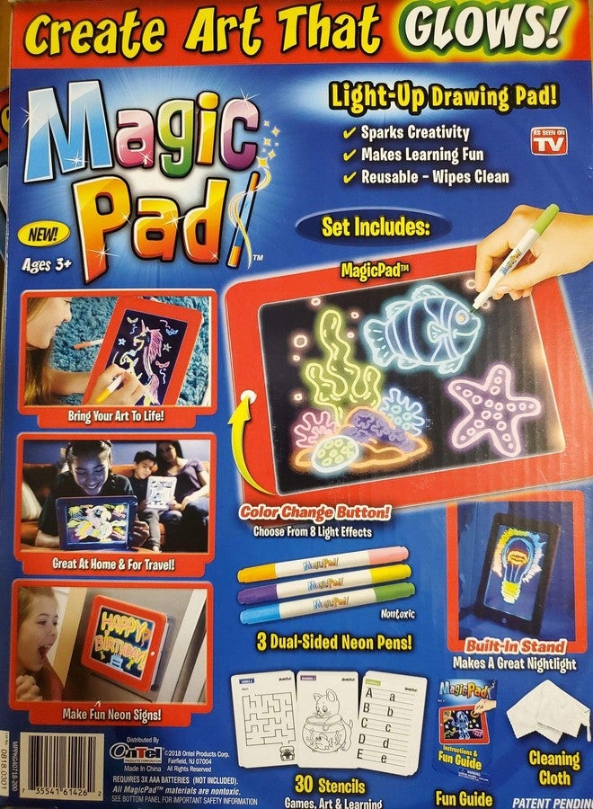 أونتل لوحة الرسم Ontel Bonus Magic Pad Deluxe المضيئة بتقنية LED مع إضافات - تتضمن 4 أقلام تلوين مزدوجة الجوانب، وممحاة جافة، وبطاقة تعزيز الإضاءة، ودليل مرح، و42 قالب رسم، وحقيبة حمل - Image 3