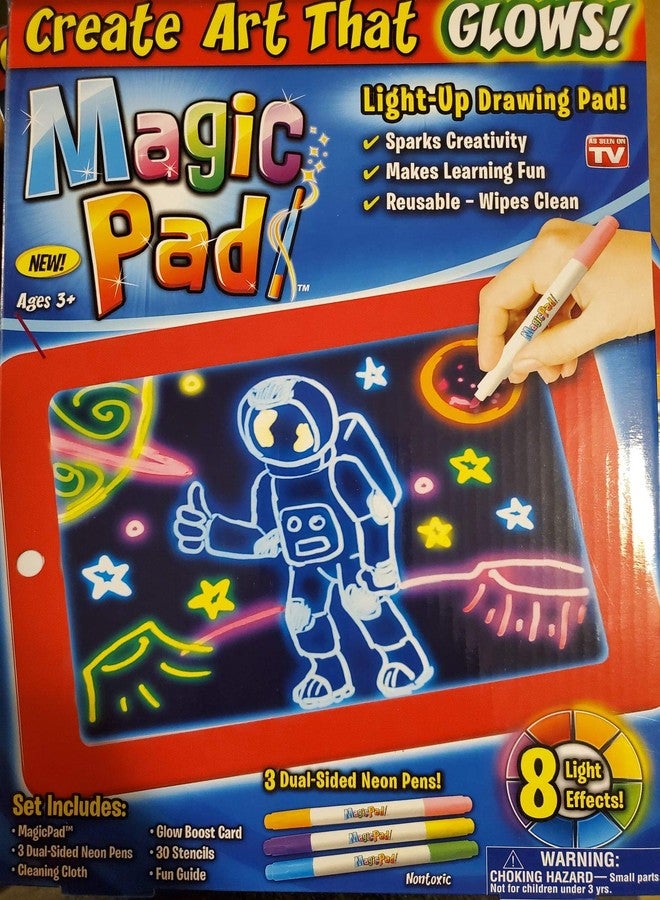 أونتل لوحة الرسم Ontel Bonus Magic Pad Deluxe المضيئة بتقنية LED مع إضافات - تتضمن 4 أقلام تلوين مزدوجة الجوانب، وممحاة جافة، وبطاقة تعزيز الإضاءة، ودليل مرح، و42 قالب رسم، وحقيبة حمل - Image 1