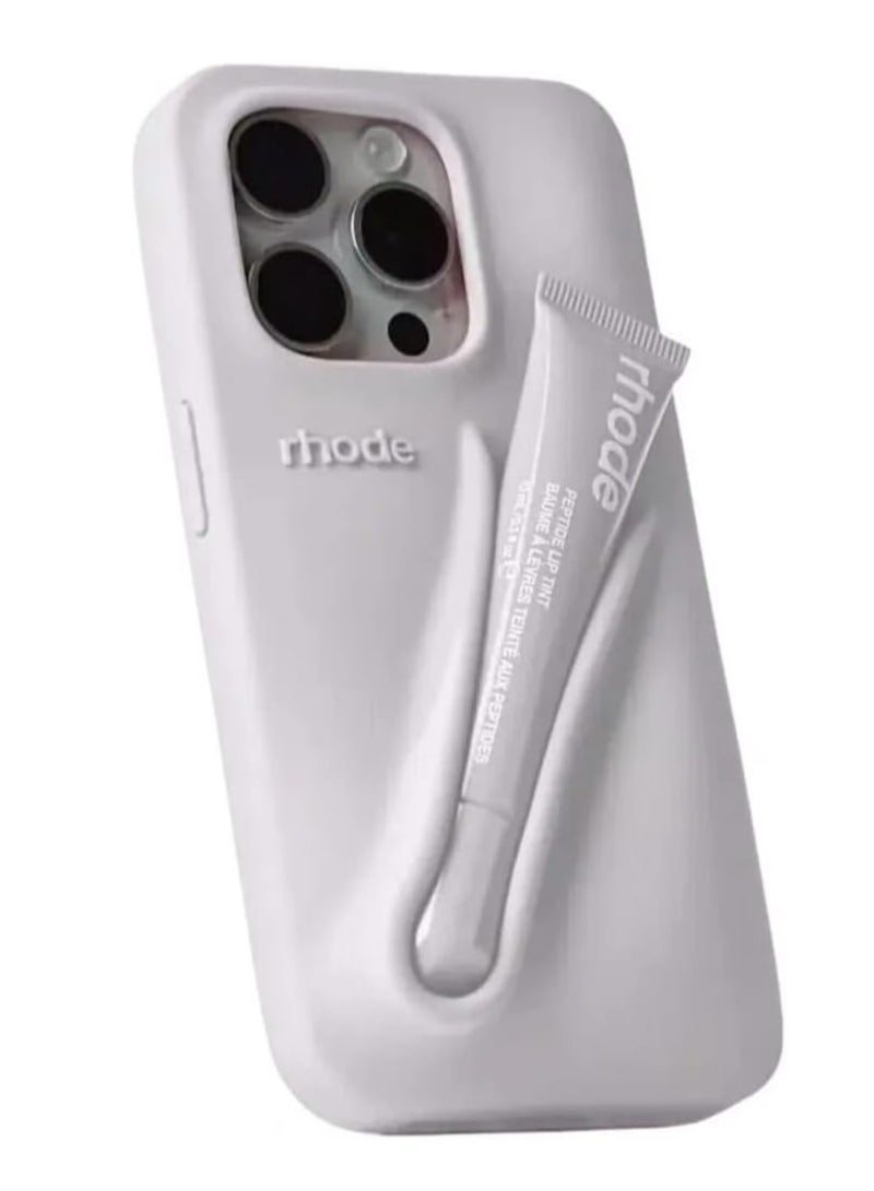 rhode iPhone 16 Pro Silicone Case Lip Holder for Cell Phone, Lip Gloss Adhesive Sleeve for Phone, Lip Holder Stick-on Phone Case, Back Stick On Holder for iPhone Phones (GREY) - Image 1