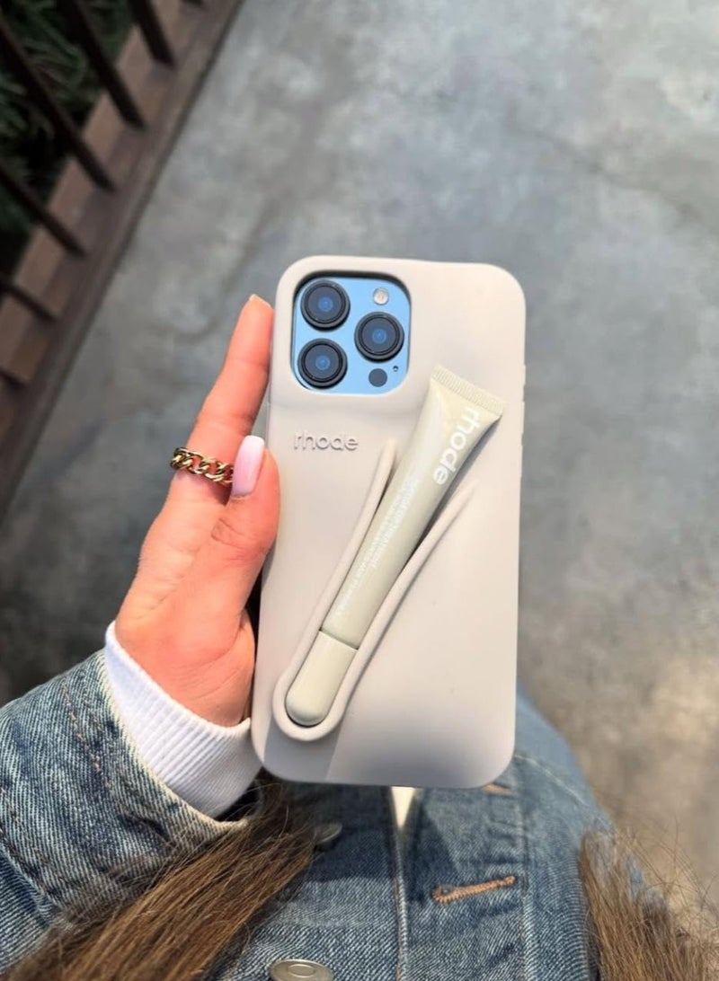 rhode iPhone 16 Pro Silicone Case Lip Holder for Cell Phone, Lip Gloss Adhesive Sleeve for Phone, Lip Holder Stick-on Phone Case, Back Stick On Holder for iPhone Phones (GREY) - Image 3