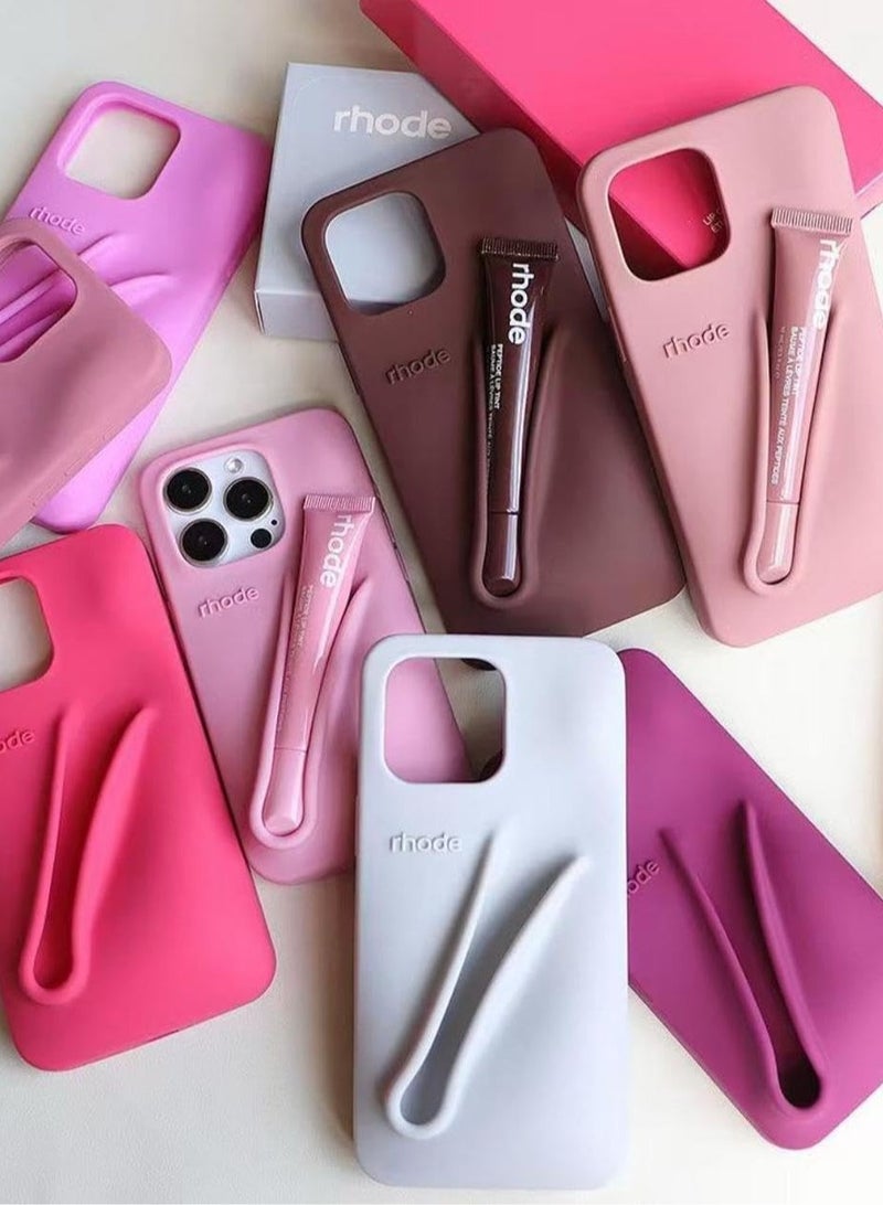 rhode iPhone 16 Pro Silicone Case Lip Holder for Cell Phone, Lip Gloss Adhesive Sleeve for Phone, Lip Holder Stick-on Phone Case, Back Stick On Holder for iPhone Phones (GREY) - Image 4