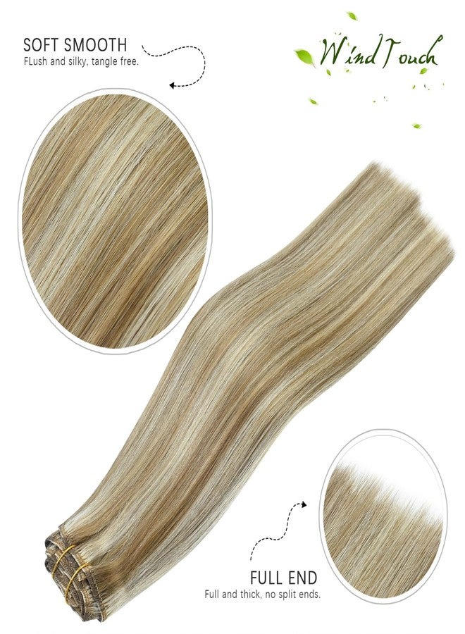 WindTouch Clip In Hair Extensions Human Hair Mixed Bleach Blonde 18Inch 75g Hair Extensions for Women Remy Blonde Extensions Clip in #18p613 7PCS - Image 2