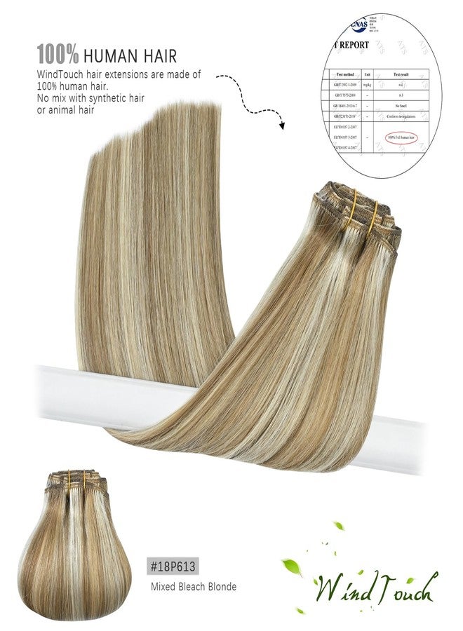 WindTouch Clip In Hair Extensions Human Hair Mixed Bleach Blonde 18Inch 75g Hair Extensions for Women Remy Blonde Extensions Clip in #18p613 7PCS - Image 5
