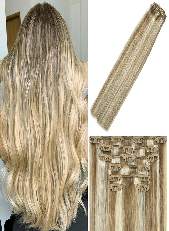 WindTouch Clip In Hair Extensions Human Hair Mixed Bleach Blonde 18Inch 75g Hair Extensions for Women Remy Blonde Extensions Clip in #18p613 7PCS - Image 1