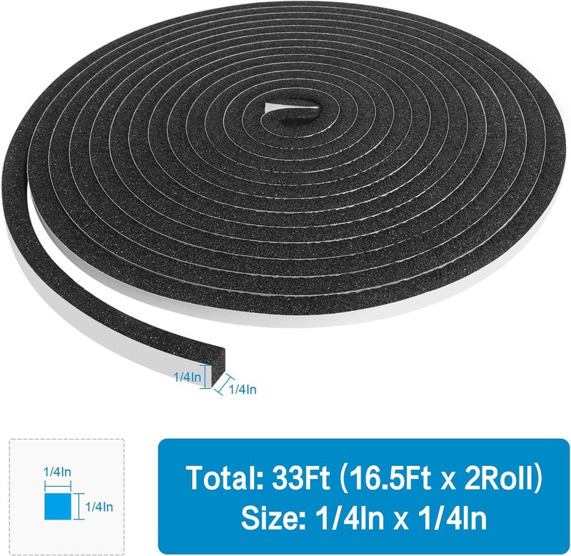 DGSL Foam Insulation Tape, 1/4In x 1/4In x 33Ft Weather Stripping Door Seal Strip for Doors and Windows,Sliding Door,Sound Proof Soundproofing Door Seal,Weatherstrip,Air Conditioning Seal Strip - Image 2
