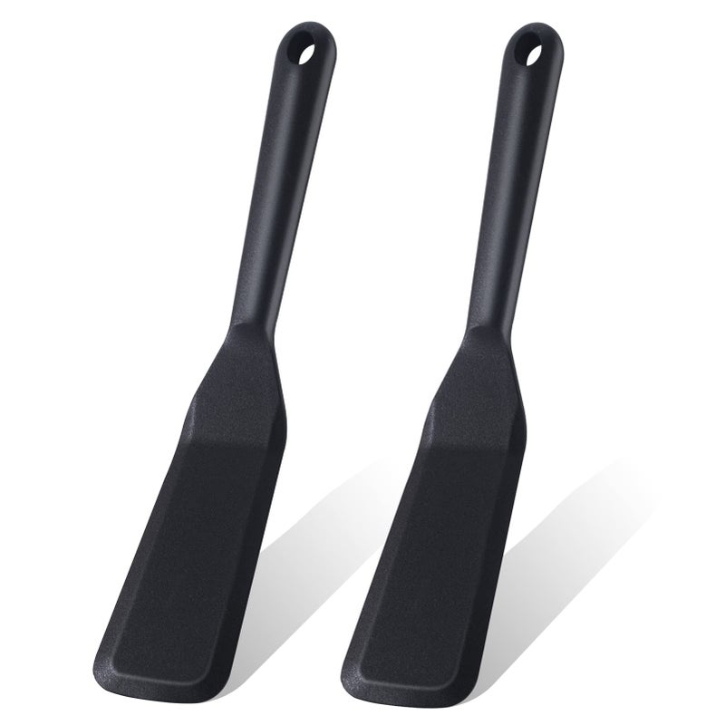 Ecerangus 2 Pack Silicone Thin Spatula Omelet Spatula Turner Heat Resistant Cooking Spatula  Long Crepe Spatulas for Nonstick Cookware Pancake Spatula for Cooking Egg Cake Pizza Steak Omelet Crepes (Black) - Image 1