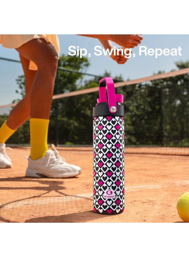 ENCOOL Insulated Water Bottle with Straw Stainless Steel Water Bottle, Leak-Proof, BPA-Free, Double Wall Vacuum Keeps Cold for 24 Hours for Sports, Travel, School (26 oz,Bold Hearts Valentine x White) - Image 3