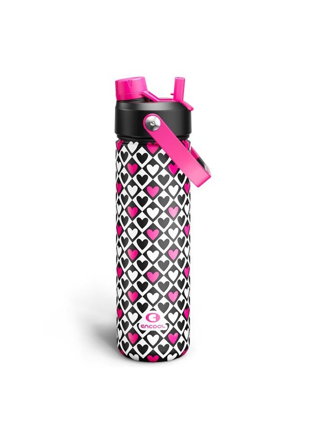 ENCOOL Insulated Water Bottle with Straw Stainless Steel Water Bottle, Leak-Proof, BPA-Free, Double Wall Vacuum Keeps Cold for 24 Hours for Sports, Travel, School (26 oz,Bold Hearts Valentine x White) - Image 1