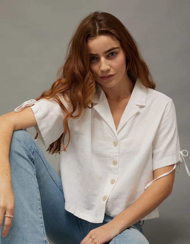 AE Linen-Blend Button-Up Shirt