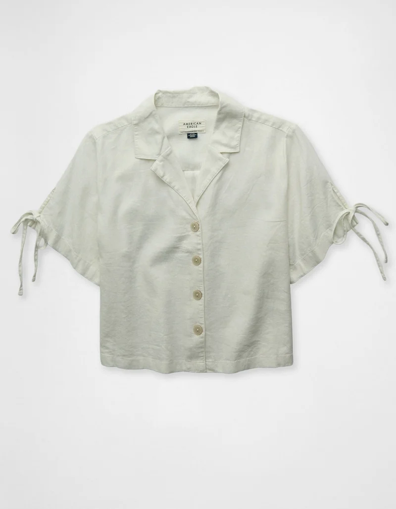 American Eagle  AE Linen-Blend Button-Up Shirt for Women | Best Price UAE