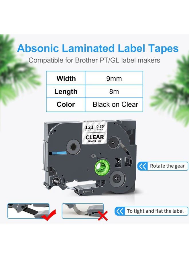 Absonic 4-Pack 9mm 0.35" Black on Clear Label Tape Compatible for Brother Tze-121 Tze121 TZ-121 P Touch Tze Tz Tape 9mm Clear for PTD220 PTD210 PTD200 PTD400 PTD600 PT1890 PT-1280 PT-1880 PT-2430PC - Image 2