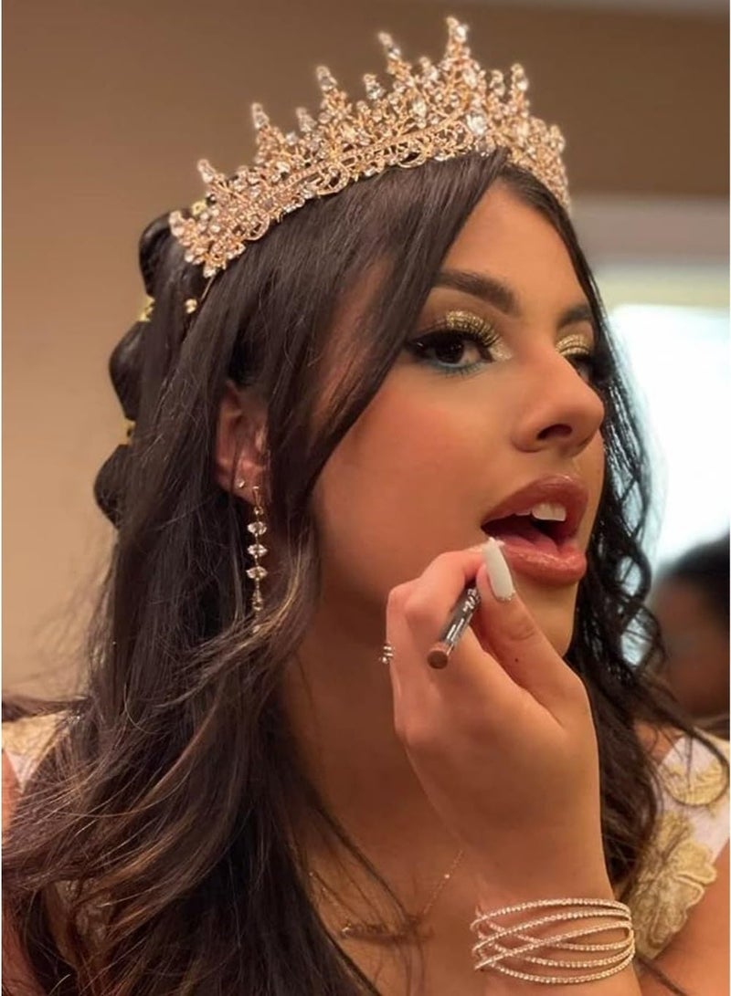 يران تاج بلون ذهبي مرصع بالكريستال للنساء، تيارا ملكية للعروس والأميرة لحفلات الزفاف وأعياد الميلاد والتخرج والمناسبات - Image 4