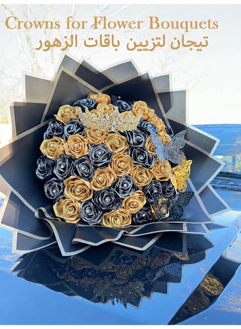 يران تاج بلون ذهبي مرصع بالكريستال للنساء، تيارا ملكية للعروس والأميرة لحفلات الزفاف وأعياد الميلاد والتخرج والمناسبات - Image 3