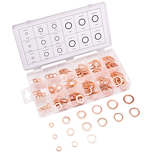 Toolwiz 150PCS 15 Sizes Copper Washers Metric Sealing Assortment Set M17.5-M5 Flat Ring Sump Plug Crush Washer Oil Drain Plug Gasket Seal Assortment Set M5/6/7/8/10/10.5/11/12/12.5/14/15/16/16.5/17.5 - Image 4