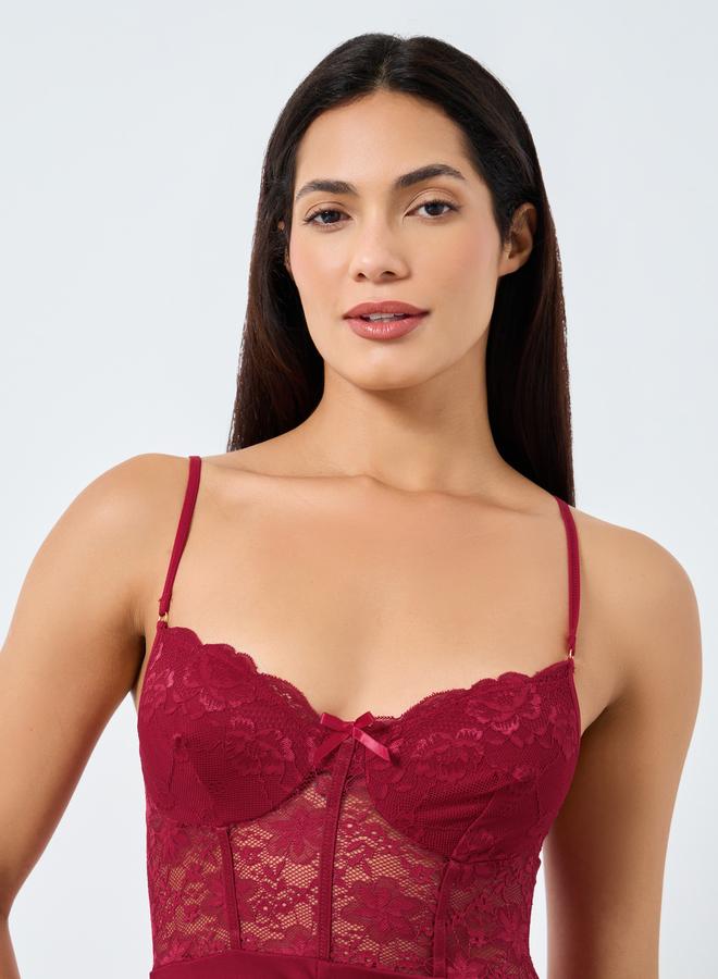 تايك تو قميص نوم بكأس دانتيل وربطة وفتحة جانبية - Image 3