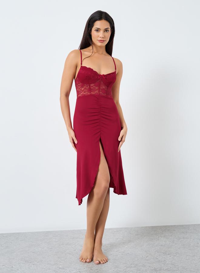 تايك تو قميص نوم بكأس دانتيل وربطة وفتحة جانبية - Image 2