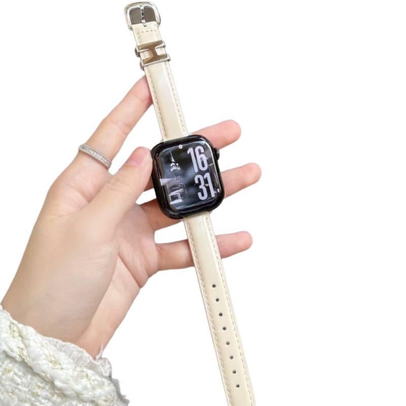 AD Red Classic Leather Strap Smartwatch Band Compatible with Apple Watch / SE with Adjustable Fit Replacement Strap for Daily Wear - Image 5