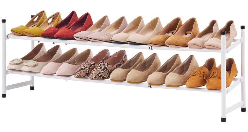 Tajsoon Expandable Shoe Rack for Closet 2 Tier 2841 Adjustable  Stackable Shoe Shelf Storage Metal Shoe Rack Organizer for Front Door Entrance Closet Garage Entryway White