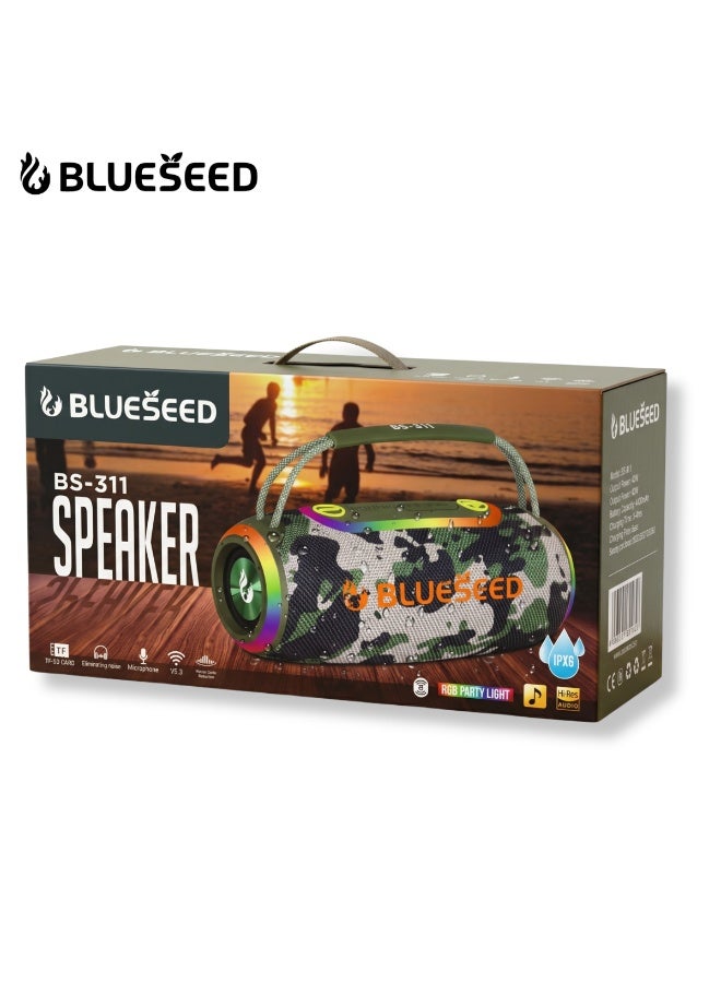 BLUESEED مكبر صوت بلوتوث BLUESEED BS-311، مكبر صوت خارجي مقاوم للماء IPX6، عمر بطارية 12 ساعة، نطاق لاسلكي 10 أمتار، أضواء RGB LED، متوفر بـ 5 ألوان، مكبر صوت محمول للسفر - رمادي - Image 2