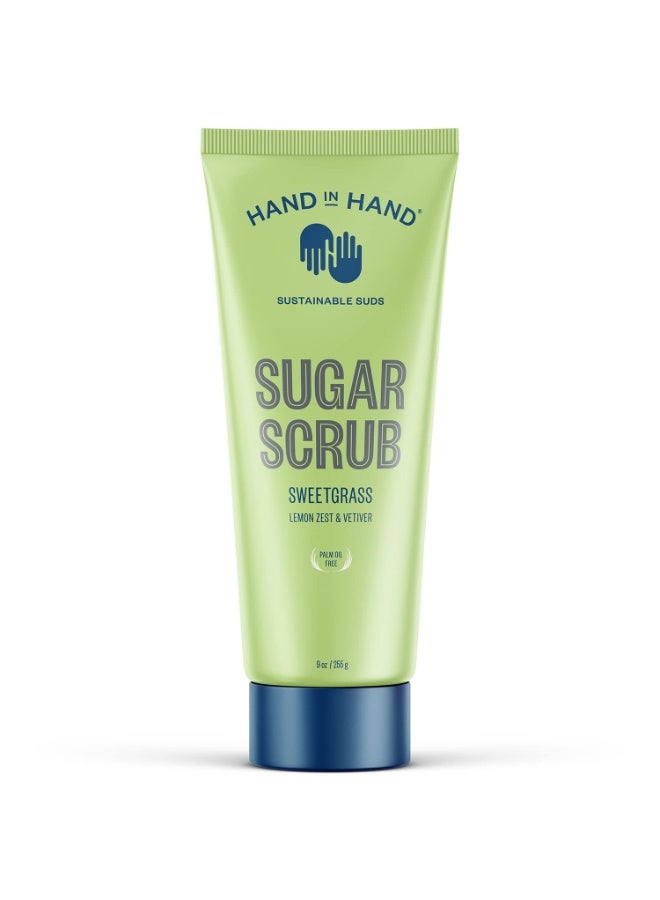 Hand in Hand Hand in Hand Sugar Scrub, Gentle Exfoliation For All Skin Types, 9 Ounce, Lemon Zest & Vetiver, Sweetgrass Scent, Single