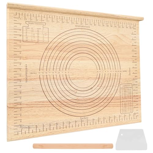 Zebrabox Wood Pastry Board with Measurements|Extra Large 24"x20"|Include Kneading Board,Rolling Pin,Dough Cutter|Multi-Functional Dough Board Set for Pie Mrusts, Pizzas, or Slicing Vegetables - Image 1