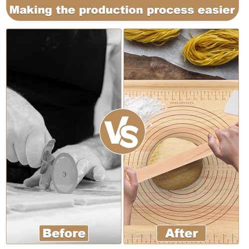 Zebrabox Wood Pastry Board with Measurements|Extra Large 24"x20"|Include Kneading Board,Rolling Pin,Dough Cutter|Multi-Functional Dough Board Set for Pie Mrusts, Pizzas, or Slicing Vegetables - Image 5