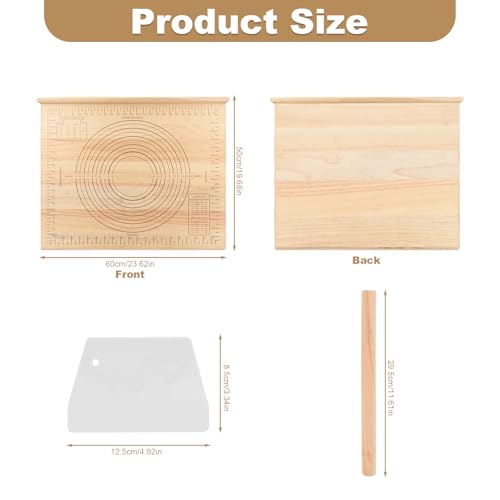 Zebrabox Wood Pastry Board with Measurements|Extra Large 24"x20"|Include Kneading Board,Rolling Pin,Dough Cutter|Multi-Functional Dough Board Set for Pie Mrusts, Pizzas, or Slicing Vegetables - Image 2