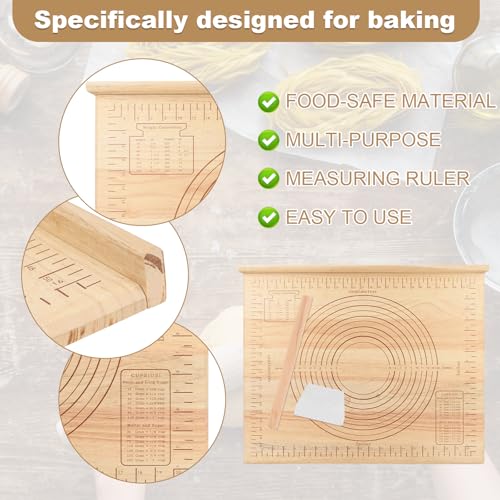 Zebrabox Wood Pastry Board with Measurements|Extra Large 24"x20"|Include Kneading Board,Rolling Pin,Dough Cutter|Multi-Functional Dough Board Set for Pie Mrusts, Pizzas, or Slicing Vegetables - Image 3