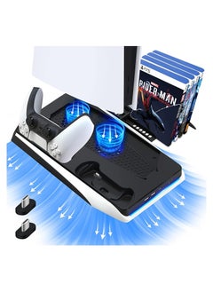 واي آند دي PS5 Cooling Bracket, Charging Dock Holder with Fan and Dual Controller Charger Station, Accessories Vertical Digital Stand Base for Playstation 5 Console/Disc/Digital Editions  - Image 1