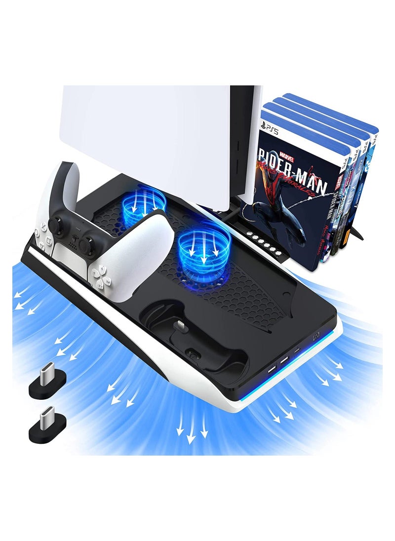 واي آند دي - PS5 Cooling Bracket, Charging Dock Holder with Fan and Dual Controller Charger Station, Accessories Vertical Digital Stand Base for Playstation 5 Console/Disc/Digital Editions - Image 1