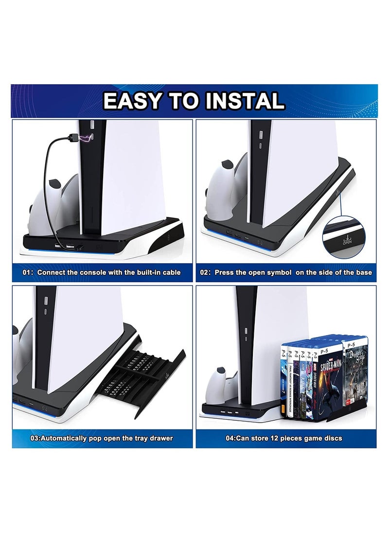 واي آند دي - PS5 Cooling Bracket, Charging Dock Holder with Fan and Dual Controller Charger Station, Accessories Vertical Digital Stand Base for Playstation 5 Console/Disc/Digital Editions - Image 1
