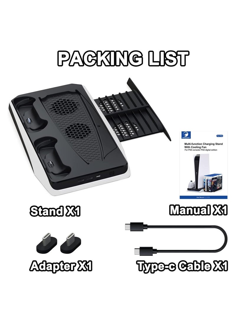 واي آند دي - PS5 Cooling Bracket, Charging Dock Holder with Fan and Dual Controller Charger Station, Accessories Vertical Digital Stand Base for Playstation 5 Console/Disc/Digital Editions - Image 1