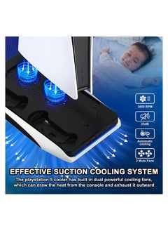 واي آند دي PS5 Cooling Bracket, Charging Dock Holder with Fan and Dual Controller Charger Station, Accessories Vertical Digital Stand Base for Playstation 5 Console/Disc/Digital Editions  - Image 2