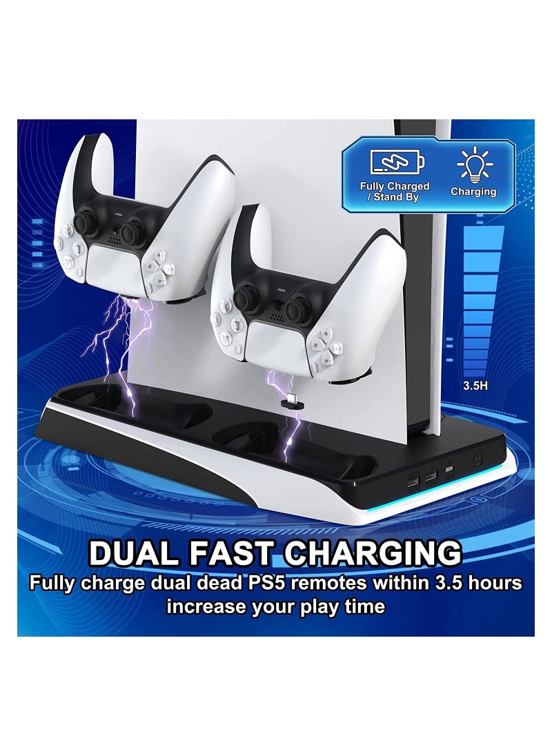 واي آند دي - PS5 Cooling Bracket, Charging Dock Holder with Fan and Dual Controller Charger Station, Accessories Vertical Digital Stand Base for Playstation 5 Console/Disc/Digital Editions - Image 1
