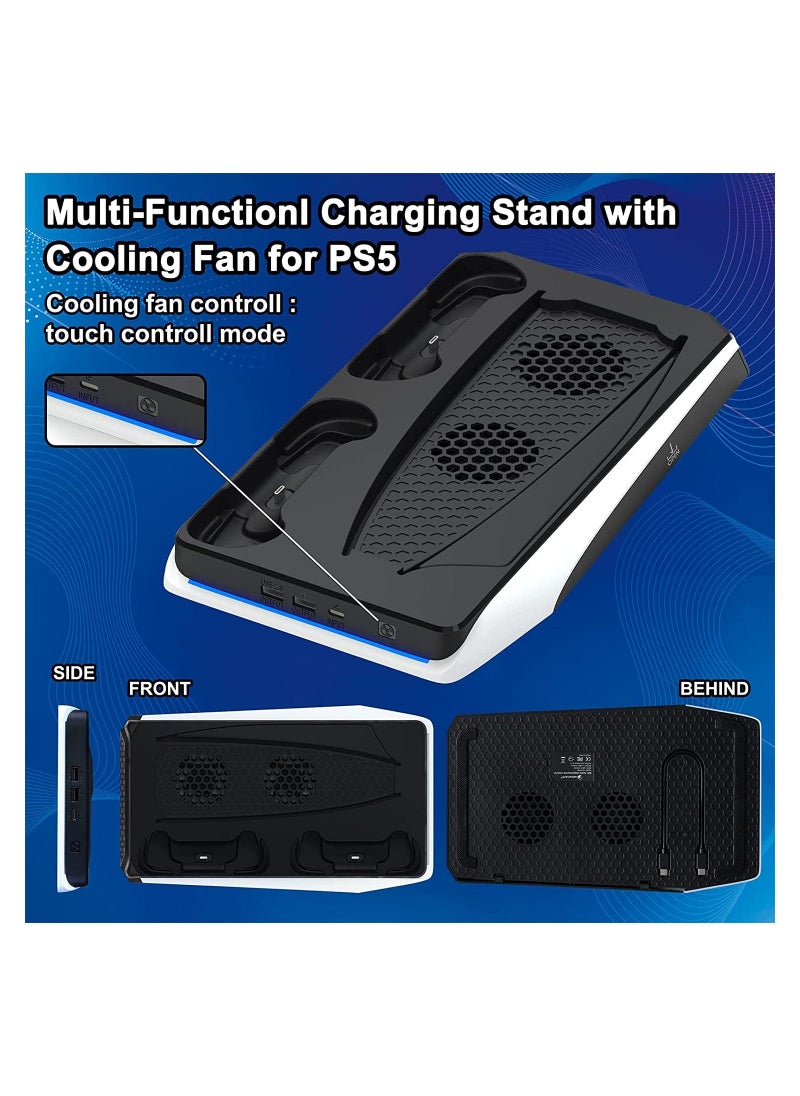 واي آند دي - PS5 Cooling Bracket, Charging Dock Holder with Fan and Dual Controller Charger Station, Accessories Vertical Digital Stand Base for Playstation 5 Console/Disc/Digital Editions - Image 1