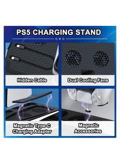 واي آند دي PS5 Cooling Bracket, Charging Dock Holder with Fan and Dual Controller Charger Station, Accessories Vertical Digital Stand Base for Playstation 5 Console/Disc/Digital Editions  - Image 4