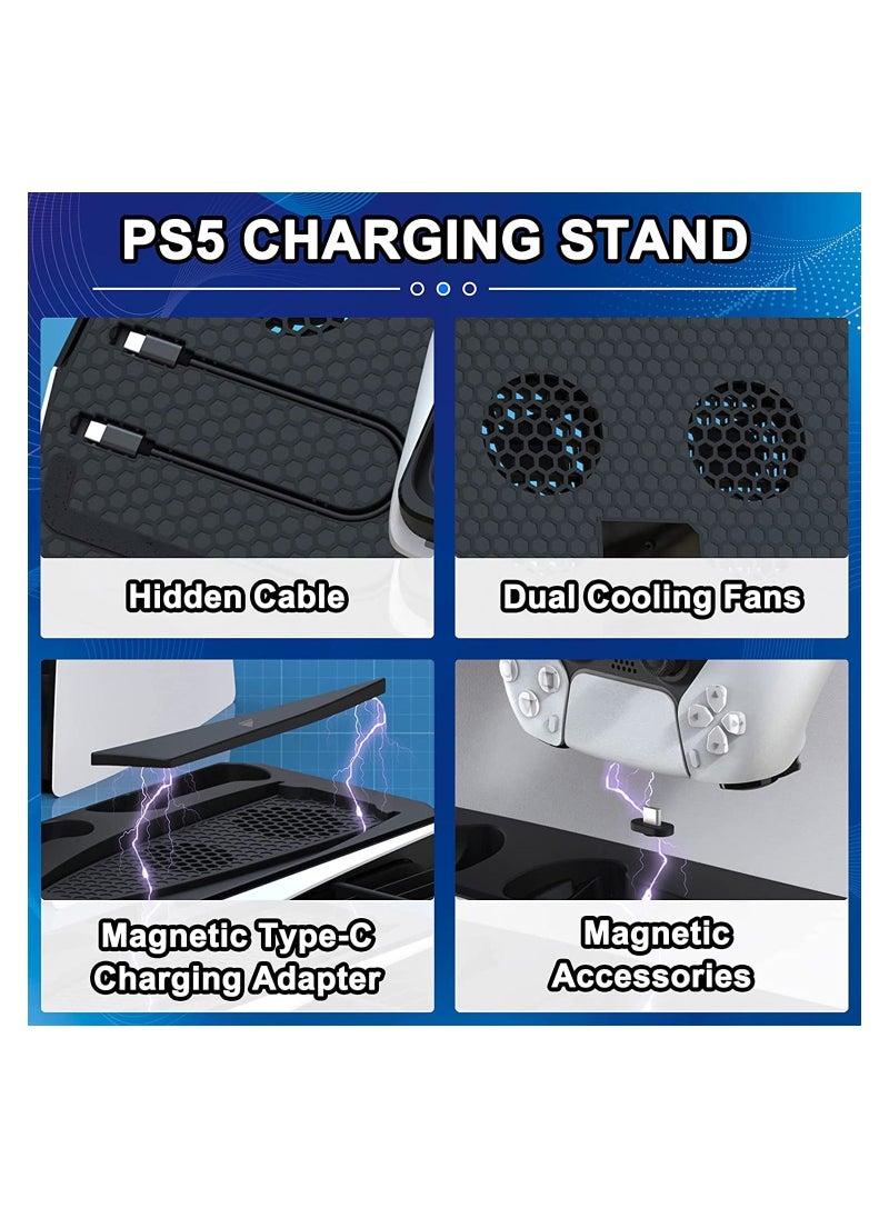 واي آند دي - PS5 Cooling Bracket, Charging Dock Holder with Fan and Dual Controller Charger Station, Accessories Vertical Digital Stand Base for Playstation 5 Console/Disc/Digital Editions - Image 1