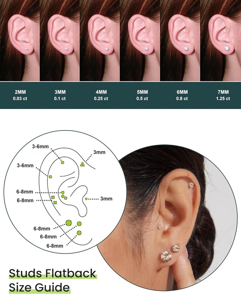 WSSXC 6 Pairs Stud Earrings Set, Hypoallergenic Cubic Zirconia 316L Earrings Stainless Steel CZ Earrings 3-8mm (Steel color) - Image 5