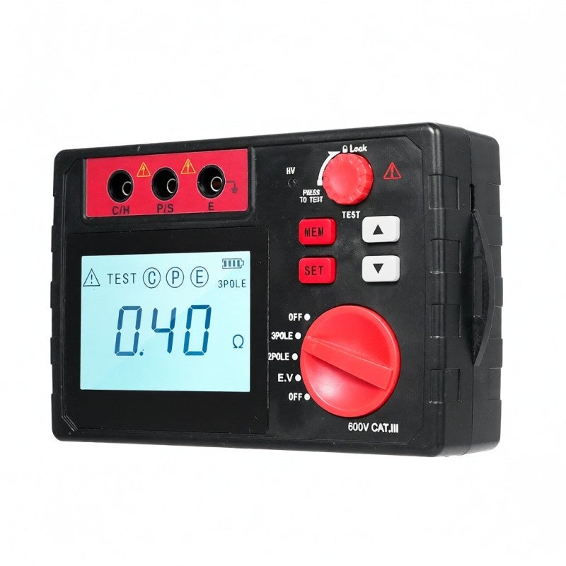 Digital Earth Resistance Tester: UK Plug, Backlit LCD Screen, Auto Range Switch - Data Retention Function, Insulation Resistance Detector for Electrical Testing Professionals - Image 1