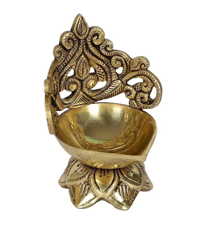 Two Moustaches Ethnic Carved Floral Design 5 Inches Brass Diya Brass Diyas for Home Temple Brass Diya for Puja Standard Pack of 1 - Image 3