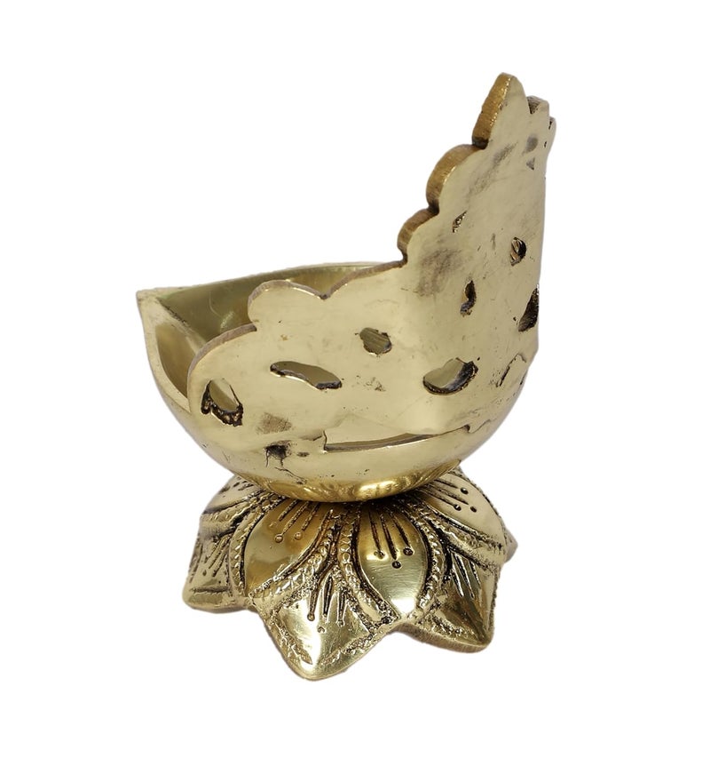 Two Moustaches Ethnic Carved Floral Design 5 Inches Brass Diya Brass Diyas for Home Temple Brass Diya for Puja Standard Pack of 1 - Image 4