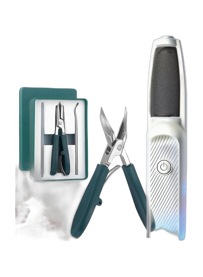 Ingrown Toenail Clipper Set, 3-Piece Wide Jaw Anti-Splash Nail Clippers for Thick & Ingrown Nails, Beveled Slant Design & Electric Callus Remover File callus Remover for Feet  Pdicure Tool Foot care Foot File- 2 Rollers Included, IPX7 Fully Waterproof Bundle - Image 1
