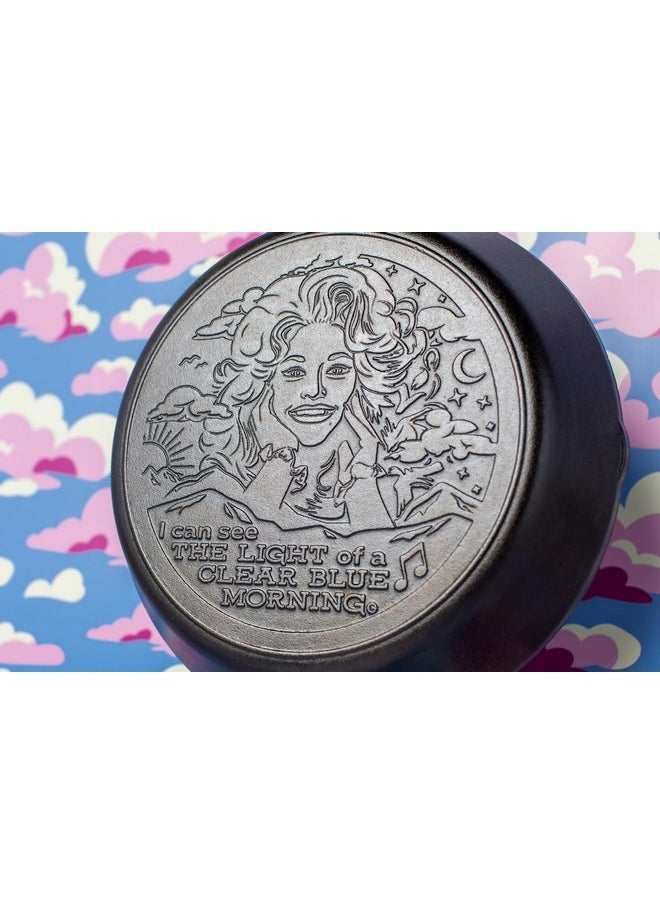 LODGE - Lodge 13.25 Inch Dolly Parton Pre-Seasoned Cast Iron Stamped Skillet - Signature Teardrop Handle - Use in the Oven, on the Stove, on the Grill, or Over a Campfire - Clear Blue Morning - Image 1