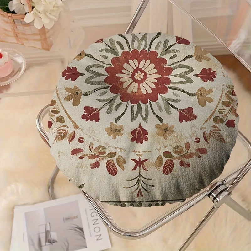 16 Inch Round Floor Pillow Vintage Embroidered Soft Microfiber Cushion Zipper Washable Cover - Image 5