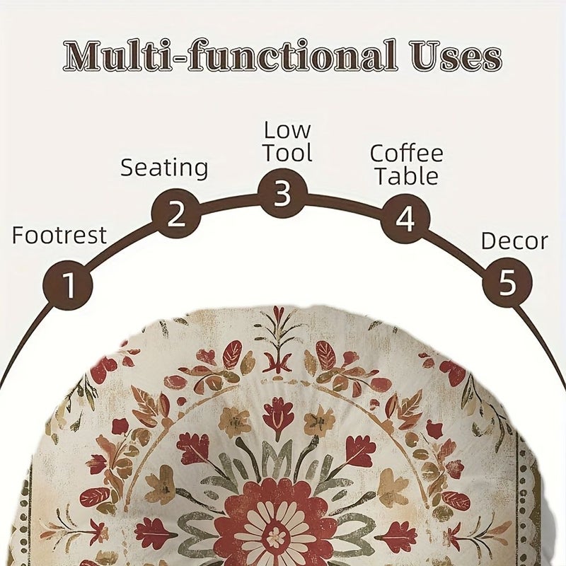 16 Inch Round Floor Pillow Vintage Embroidered Soft Microfiber Cushion Zipper Washable Cover - Image 4